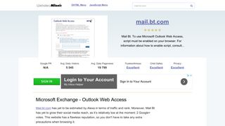 Mail.bt.com website. Microsoft Exchange - Outlook Web Access.