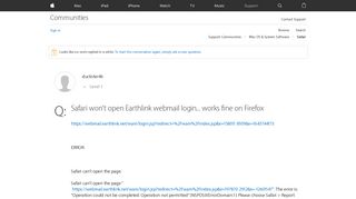Safari won't open Earthlink webmail login… - Apple Community ...