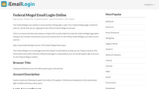 Federal Mogul Email Login Page URL 2019 | iEmailLogin