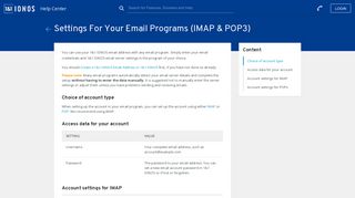Settings For Your Email Programs (IMAP & POP3) - 1&1 IONOS Help