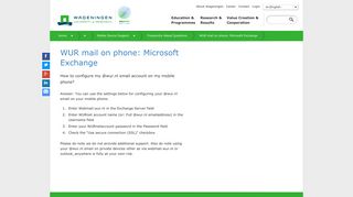 WUR mail on phone: Microsoft Exchange - WUR