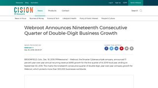 Webroot Announces Nineteenth Consecutive Quarter of Double-Digit ...