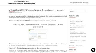 Webroot Error UPA004 Reset password request cannot processed