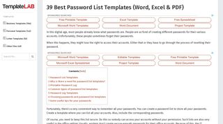 39 Best Password List Templates (Word, Excel & PDF) - Template Lab