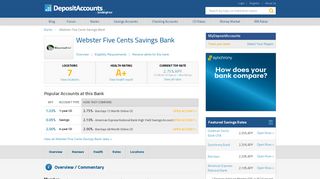 Webster Five Cents Savings Bank Reviews and Rates - Massachusetts