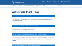 Webster Credit Card - FAQs | Webster Bank
