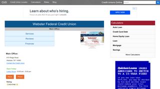Webster Federal Credit Union - Webster, NY - Credit Unions Online