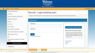 Security > Login (existing user) > Office of Study ... - Webster University