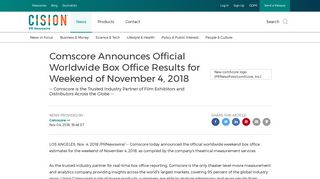 Comscore Announces Official Worldwide Box Office ... - PR Newswire