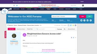 Weightwatchers Esource Access code? - MoneySavingExpert.com Forums
