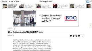 Paid Notice: Deaths WEISSMAN, K.B. - The New York Times