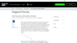Can't log into 2 of 5 email accounts. | Thunderbird Support Forum ...