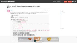 How to redirct user to welcome page when login - PHP - The SitePoint ...