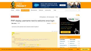 [Solved] PHP display username next to welcome once login - CodeProject