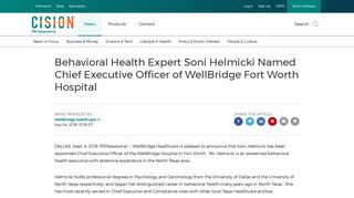 Behavioral Health Expert Soni Helmicki Named Chief Executive ...