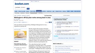 Wellington's 401(k) plan ranks among best in area - The Boston Globe