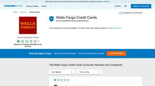 Wells Fargo Credit Cards 145 Reviews (with Ratings) | ConsumerAffairs