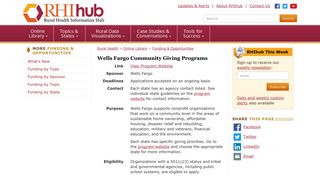 Funding Details: Wells Fargo Community Giving Programs - Rural ...