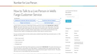 Wells Fargo Customer Service - Number for Live Person