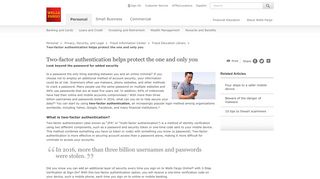 Two-factor authentication helps protect the one and only ... - Wells Fargo