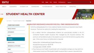 Insurance - Student Health Center - Seattle University