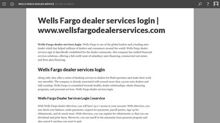 Wells Fargo dealer services login | www.wellsfargodealerservices.com