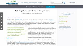 Wells Fargo Commercial Cards Are Europe-Bound | Business Wire