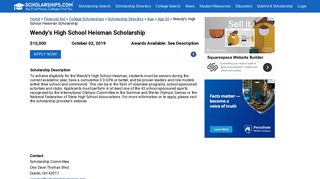 Wendy's High School Heisman Scholarship - Scholarships.com