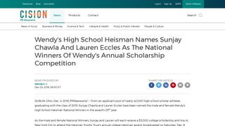 Wendy's High School Heisman Names Sunjay Chawla And Lauren ...
