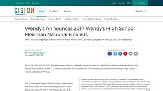 Wendy's Announces 2017 Wendy's High School Heisman National ...
