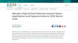 Wendy's High School Heisman Award Opens Application and ...