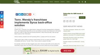 Tenn. Wendy's franchisee implements Syrus back-office solution ...