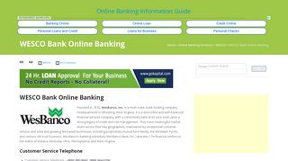 WESCO Bank Online Banking - Online Banking Information Guide