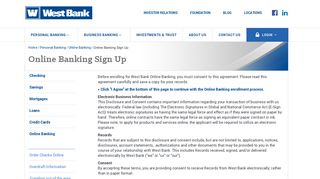 Sign Up for Online Banking | E-Sign Consent | West Bank