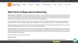 West Herts College selects itslearning - itslearning - United Kingdom