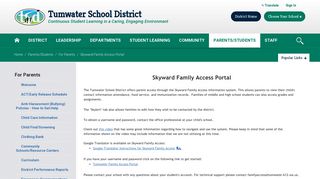 For Parents / Skyward/Family Access Portal - Tumwater School District