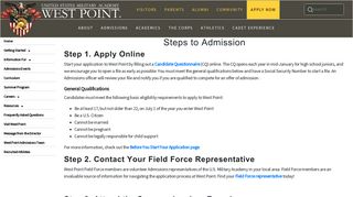 Steps to Admission | United States Military Academy West Point