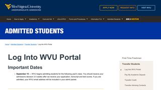 Log Into WVU Portal - WVU Admissions - West Virginia University
