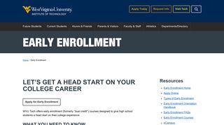 Early Enrollment | WVU Tech | West Virginia University Institute of ...