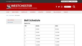 Bell Schedule - Westchester Enriched Sciences Magnets - School Loop