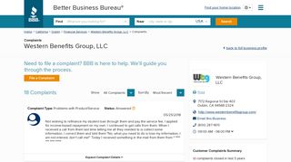 Western Benefits Group, LLC | Complaints | Better Business Bureau ...