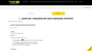 How do I redeem My WU® Reward Points? - Customer Care - Western ...