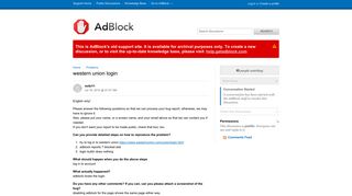 western union login / Problems / Discussion Area - AdBlock Support