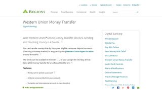 Western Union Money Transfer | Online Banking Services | Regions