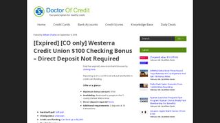 [CO only] Westerra Credit Union $100 Checking Bonus - Direct ...
