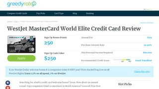 WestJet MasterCard World Elite Credit Card Review - GreedyRates