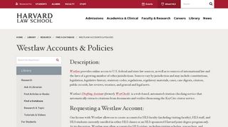 Westlaw Accounts & Policies | Harvard Law School