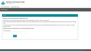 FAST Filing Login - City of Westminster