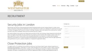 Security Jobs in London - Close Protection Jobs - Westminster Security