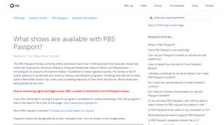 What shows are available with PBS Passport? : PBS Help